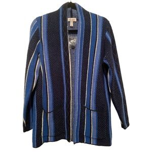 Denim & Co. Striped Jacquard Open Front Cardigan Blue S
New